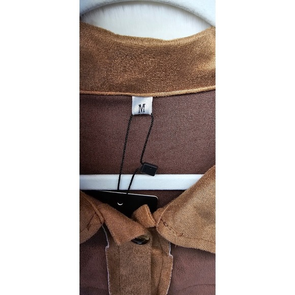 Fleece Shacket Women Medium Brown New Button Down Long Sleeve Oversized - Picture 6 of 8